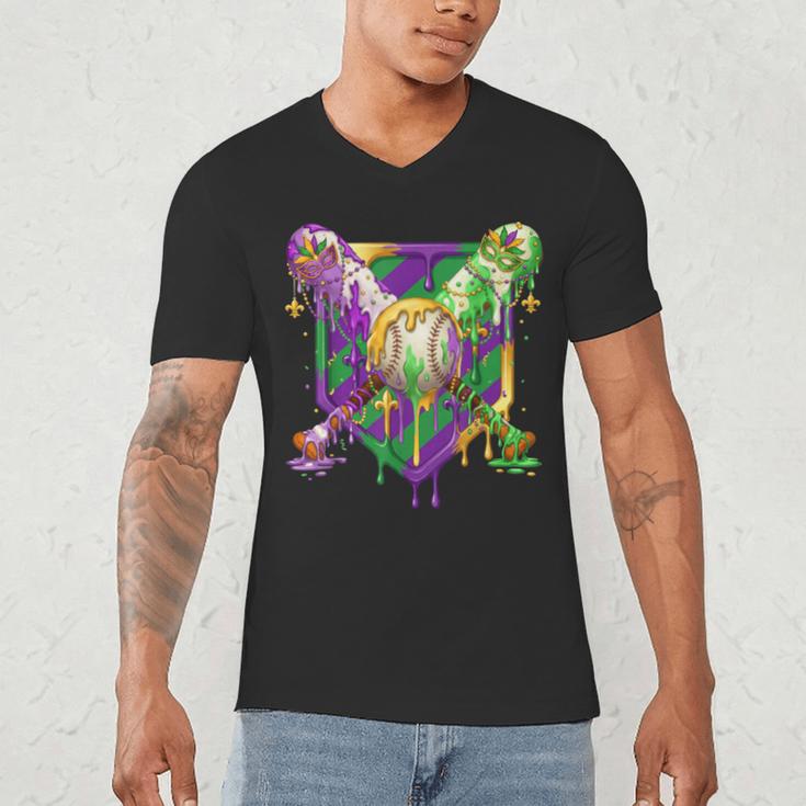 Mardi Gras Ice Cream Drip Baseball Sports For Men Women Kids Men's V-Neck T-Shirt