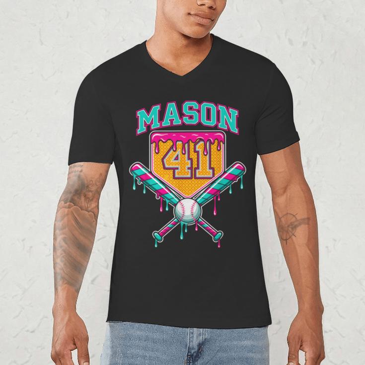 Mason 41 Meme Ice Cream Drip Baseball Birthday Costume Men's V-Neck T-Shirt Mason 41 Meme Ice Cream Drip Baseball Birthday Costume Men's V-Neck T-Shirt