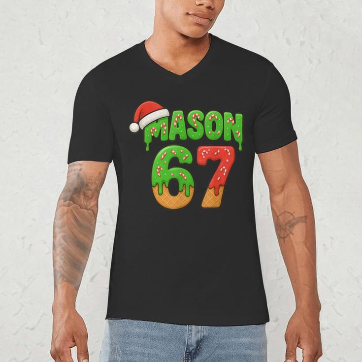 Mason 67 Christmas Ice Cream Drip Meme Six Seven Baseball Men's V-Neck T-Shirt Mason 67 Christmas Ice Cream Drip Meme Six Seven Baseball Men's V-Neck T-Shirt