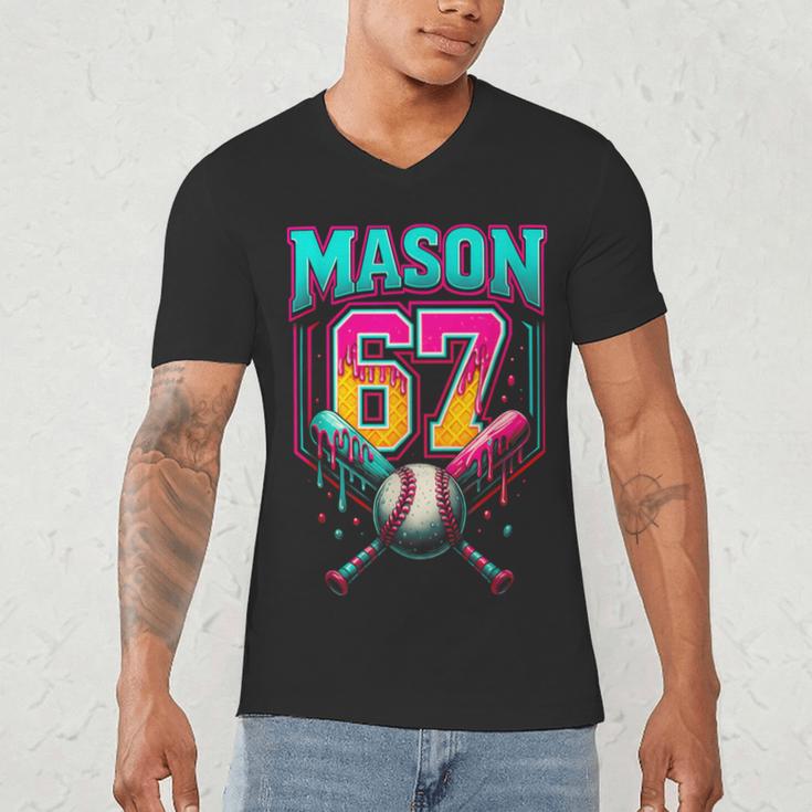 Mason 67 Ice Cream Drip Baseball Ice Cream Drip Men's V-Neck T-Shirt Mason 67 Ice Cream Drip Baseball Ice Cream Drip Men's V-Neck T-Shirt