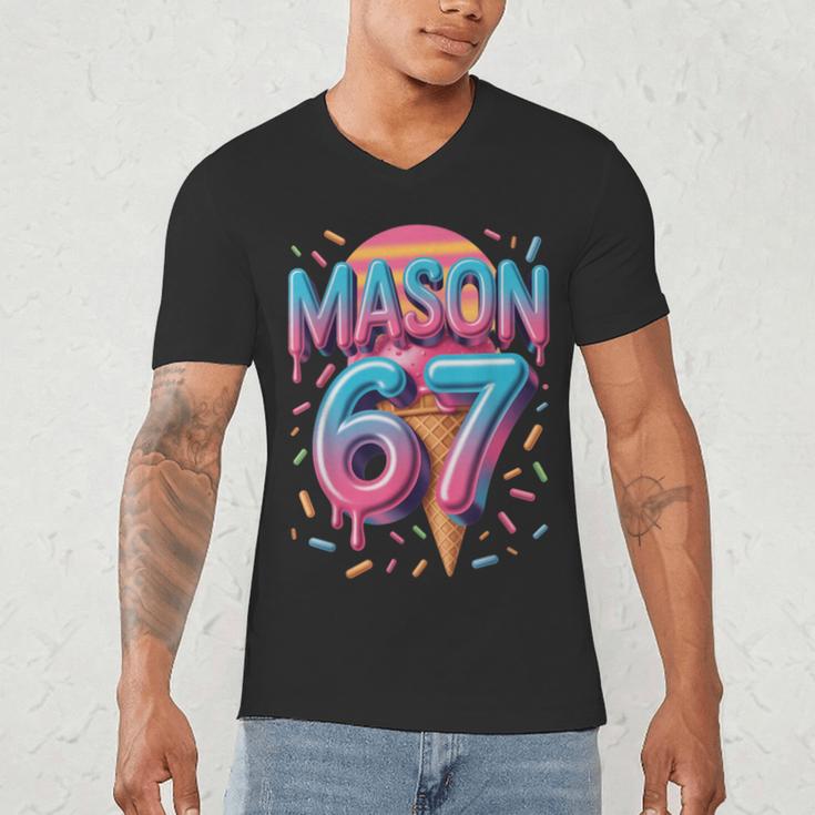 Mason 67 Meme Ice Cream Baseball Drip Men's V-Neck T-Shirt