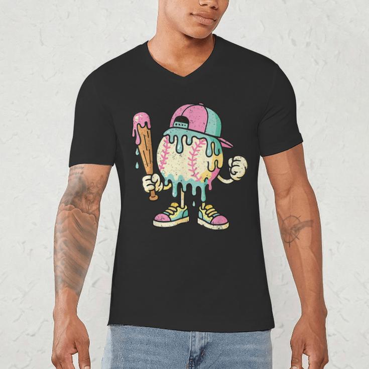 Melted Ice-Cream Baseball Mascot Pastel Pop Men's V-Neck T-Shirt Melted Ice-Cream Baseball Mascot Pastel Pop Men's V-Neck T-Shirt