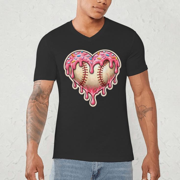 Melting Baseball Drip Heart Softball Player Lover Ice Cream Men's V-Neck T-Shirt Melting Baseball Drip Heart Softball Player Lover Ice Cream Men's V-Neck T-Shirt