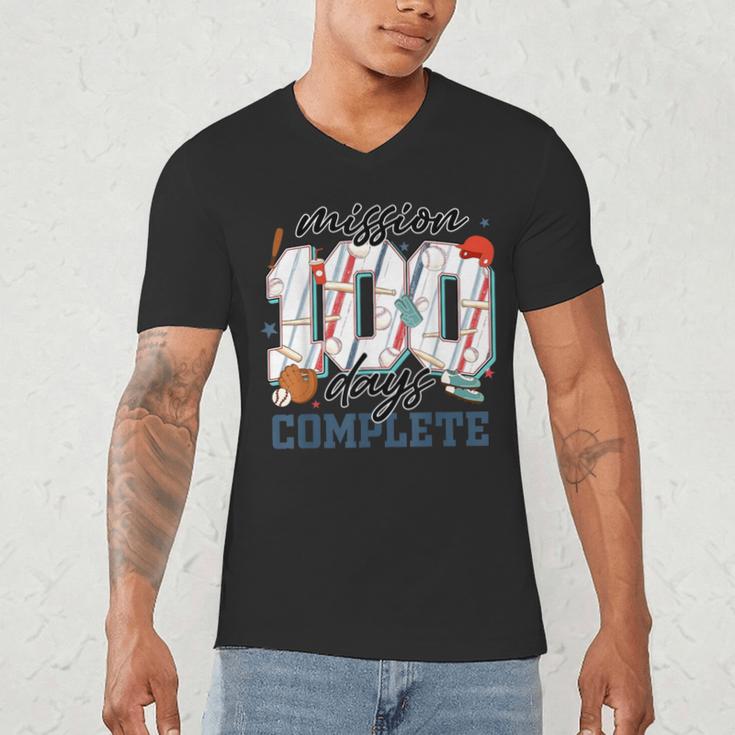 Mission 100 Days Complete Baseball 100th Day Of School Boys Men's V-Neck T-Shirt