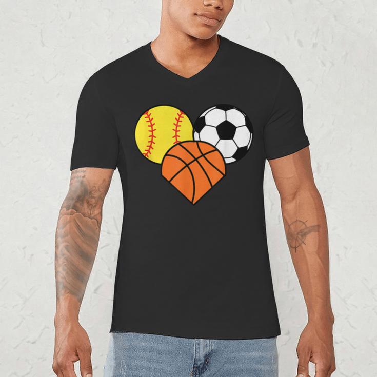 Mom Sports Heart Soccer Basketball Baseball Softball Men's V-Neck T-Shirt Mom Sports Heart Soccer Basketball Baseball Softball Men's V-Neck T-Shirt