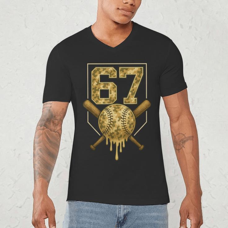 Number 67 Baseball Drip Camo Six Seven Meme Boys Kids Men's V-Neck T-Shirt Number 67 Baseball Drip Camo Six Seven Meme Boys Kids Men's V-Neck T-Shirt
