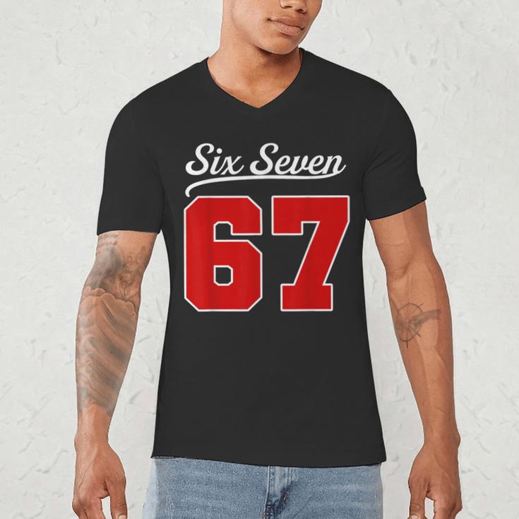 Number 67 Numbered Six Seven Baseball Jersey Style Team 67 Men's V-Neck T-Shirt