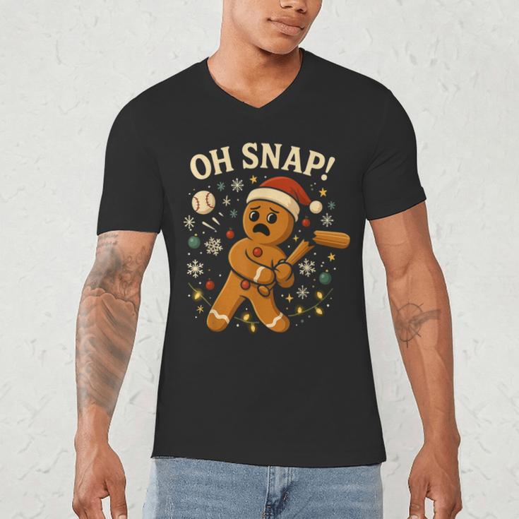 Oh Snap Gingerbreadman Christmas Baseball Men's V-Neck T-Shirt Oh Snap Gingerbreadman Christmas Baseball Men's V-Neck T-Shirt