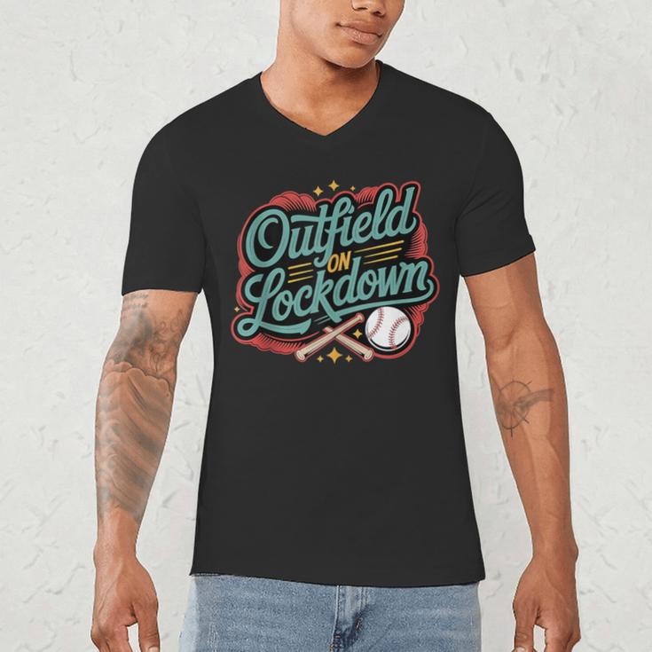 Outfield On Lockdown Baseball Defense Sports Men's V-Neck T-Shirt Outfield On Lockdown Baseball Defense Sports Men's V-Neck T-Shirt