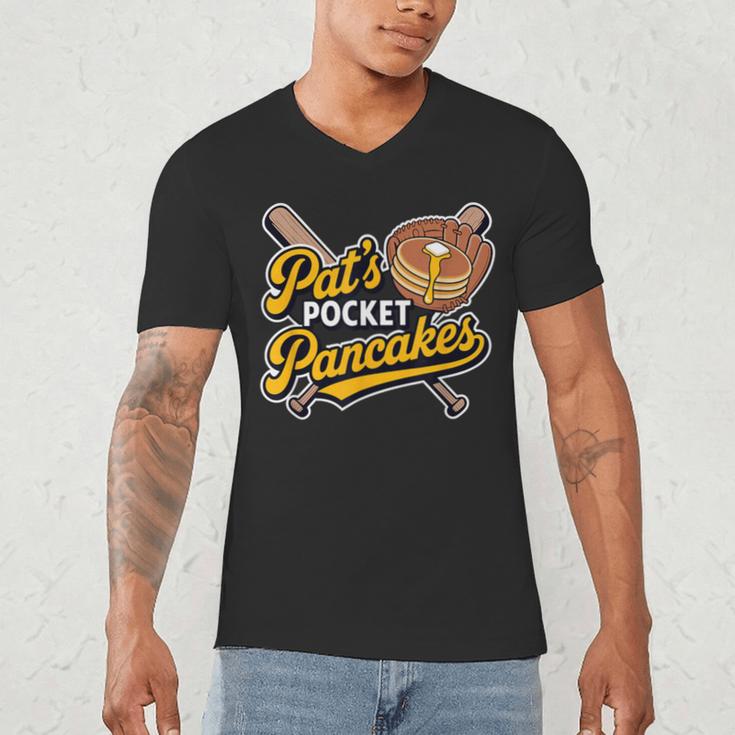Pat's Pocket Pancakes Baseball Glove Stack Syrup Men's V-Neck T-Shirt Pat's Pocket Pancakes Baseball Glove Stack Syrup Men's V-Neck T-Shirt
