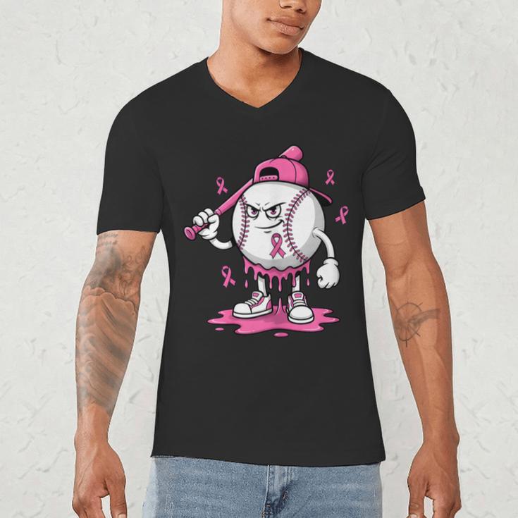 Pink Ribbon Baseball Breast Cancer Awareness Men's V-Neck T-Shirt Pink Ribbon Baseball Breast Cancer Awareness Men's V-Neck T-Shirt