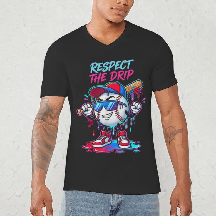 Respect The Drip Baseball Bat Sunglasses Mascot Men's V-Neck T-Shirt