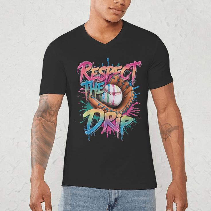 Respect The Drip Baseball Drip Glove Youth Boys Girls Player Men's V-Neck T-Shirt Respect The Drip Baseball Drip Glove Youth Boys Girls Player Men's V-Neck T-Shirt