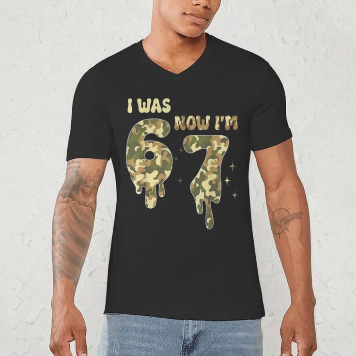 Retro I Was 6 Now I'm 7 Camo 67 Ice Cream Drip Baseball Men's V-Neck T-Shirt