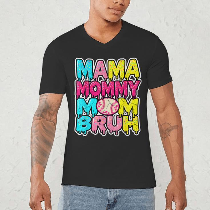 Retro Mama Mommy Mom Bruh Baseball Women Girls Men's V-Neck T-Shirt