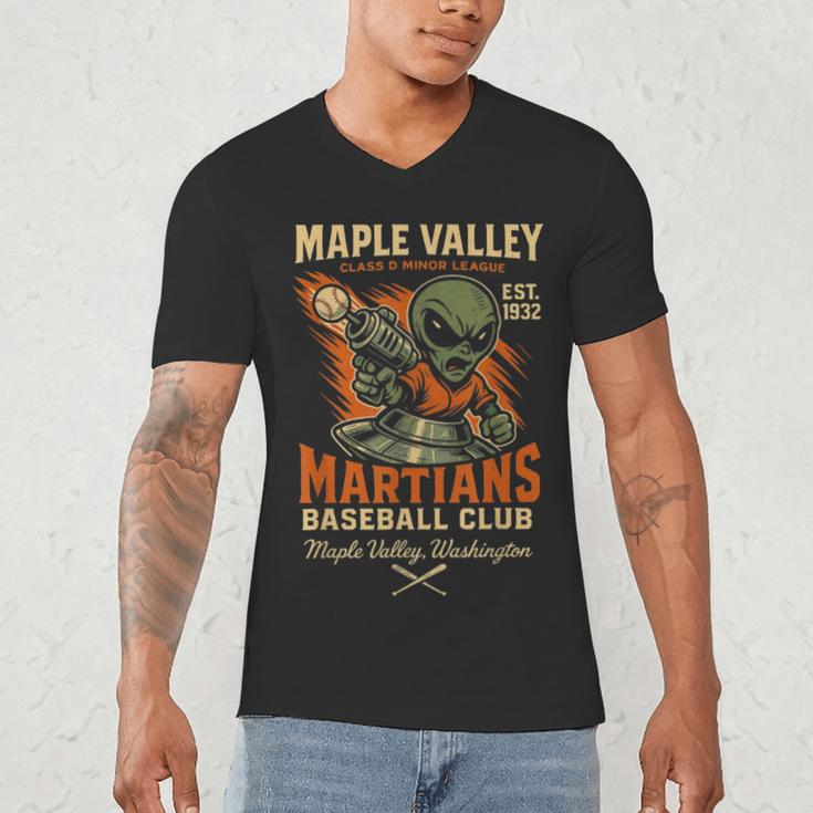 Retro Minor League Maple Valley Martians Baseball Club Men's V-Neck T-Shirt Retro Minor League Maple Valley Martians Baseball Club Men's V-Neck T-Shirt