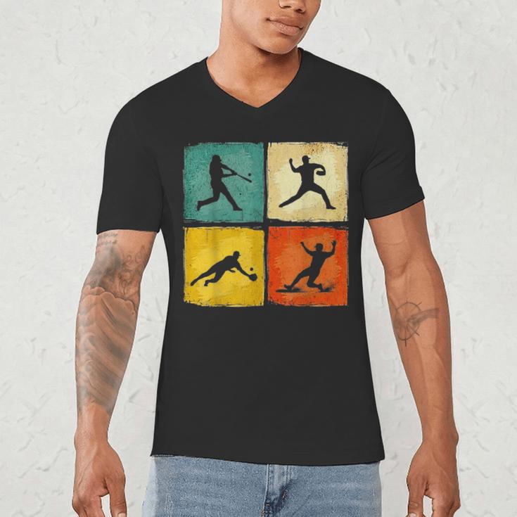 Retro Style Baseball Lover Playing Men Women Kids Baseball Men's V-Neck T-Shirt Retro Style Baseball Lover Playing Men Women Kids Baseball Men's V-Neck T-Shirt