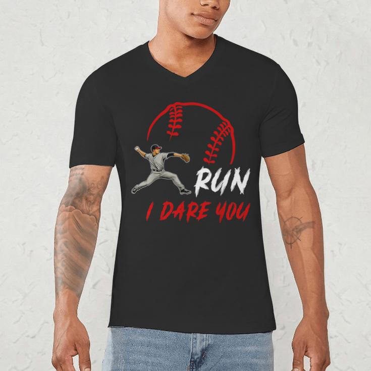 Run Steal I Dare You Humor Baseball Catcher Vintage Men's V-Neck T-Shirt Run Steal I Dare You Humor Baseball Catcher Vintage Men's V-Neck T-Shirt