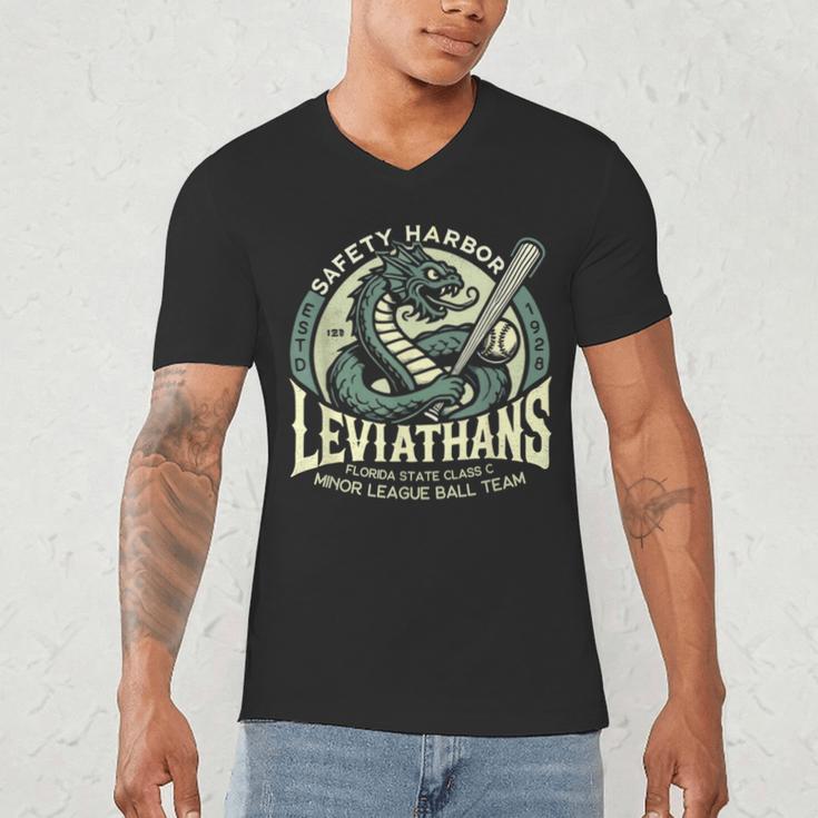 Safety Harbor Leviathans Retro Baseball Monster Men's V-Neck T-Shirt