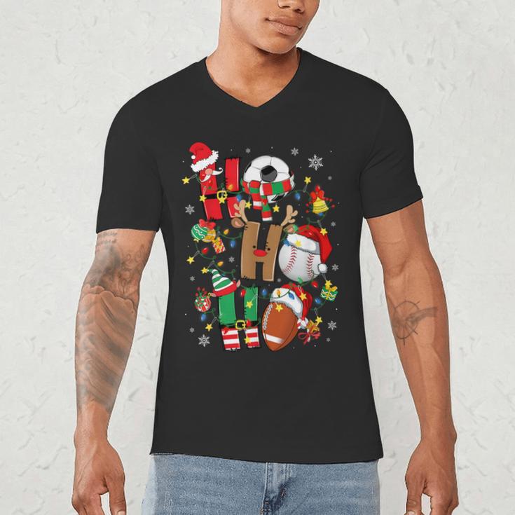 Santa Baseball Football Soccer Pajamas Ho Ho Christmas Xmas Men's V-Neck T-Shirt Santa Baseball Football Soccer Pajamas Ho Ho Christmas Xmas Men's V-Neck T-Shirt