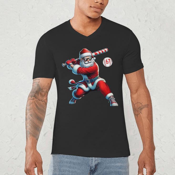 Santa Baseball Six Seven 6 7 Meme Christmas Men Boys Player Men's V-Neck T-Shirt