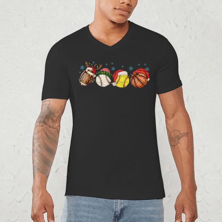Santa Sports Boys Xmas Baseball Football Softball Basketball Men's V-Neck T-Shirt Santa Sports Boys Xmas Baseball Football Softball Basketball Men's V-Neck T-Shirt