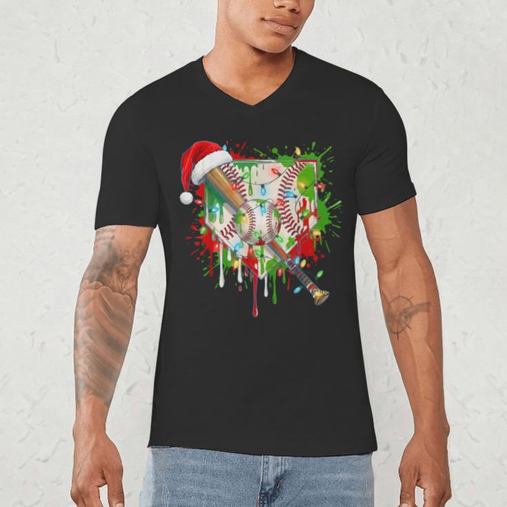 Santa Sports Ice Baseball Christmas Xmas Pajama Kid Men Boys Men's V-Neck T-Shirt Santa Sports Ice Baseball Christmas Xmas Pajama Kid Men Boys Men's V-Neck T-Shirt