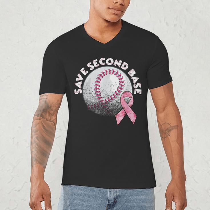 Save 2nd Base Breast Cancer Awareness Pink Ribbon Baseball Men's V-Neck T-Shirt Save 2nd Base Breast Cancer Awareness Pink Ribbon Baseball Men's V-Neck T-Shirt