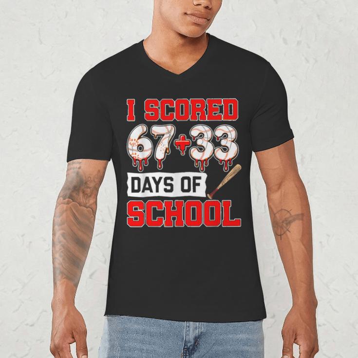 I Scored 6733 100th Days Of School Baseball Six Seven Meme Men's V-Neck T-Shirt I Scored 6733 100th Days Of School Baseball Six Seven Meme Men's V-Neck T-Shirt