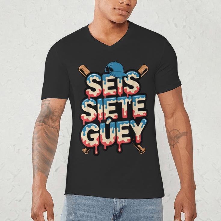 SEIS Siete Guey Baseball Drip Mexico Spanish 67 Slang Boys Men's V-Neck T-Shirt