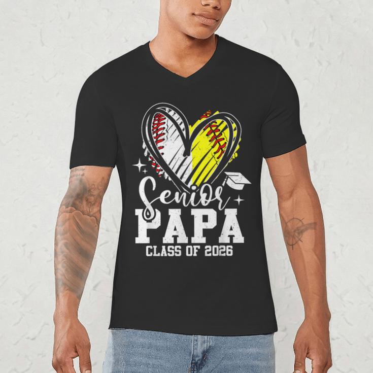 Senior Papa Class Of 2026 Baseball Softball Graduation Heart Men's V-Neck T-Shirt