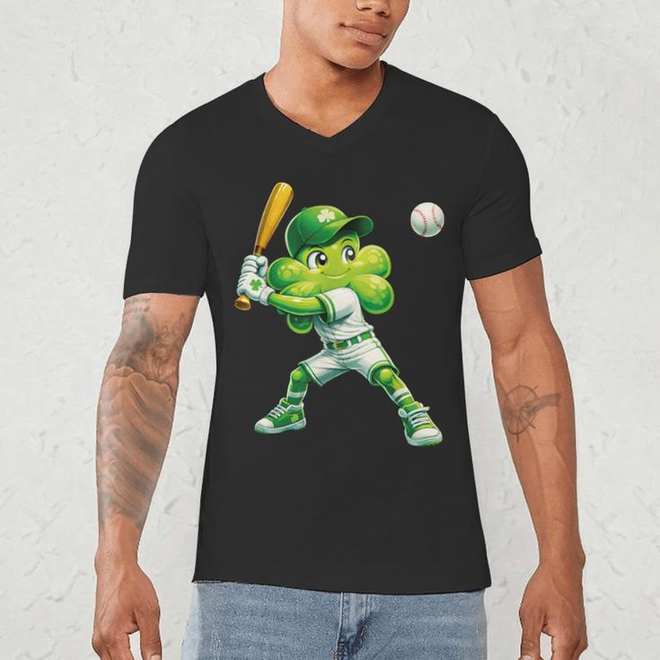 Shamrock Playing Baseball St Patricks Day Men Boys Kid Men's V-Neck T-Shirt Shamrock Playing Baseball St Patricks Day Men Boys Kid Men's V-Neck T-Shirt