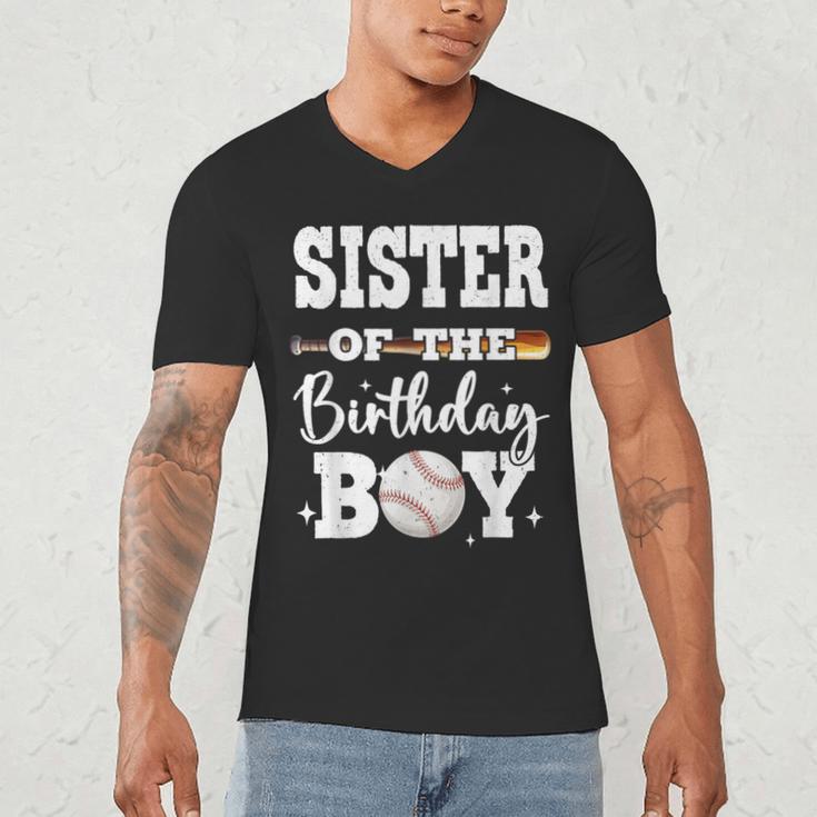 Sister Of The Birthday Boy Baseball Bday Family Men's V-Neck T-Shirt Sister Of The Birthday Boy Baseball Bday Family Men's V-Neck T-Shirt