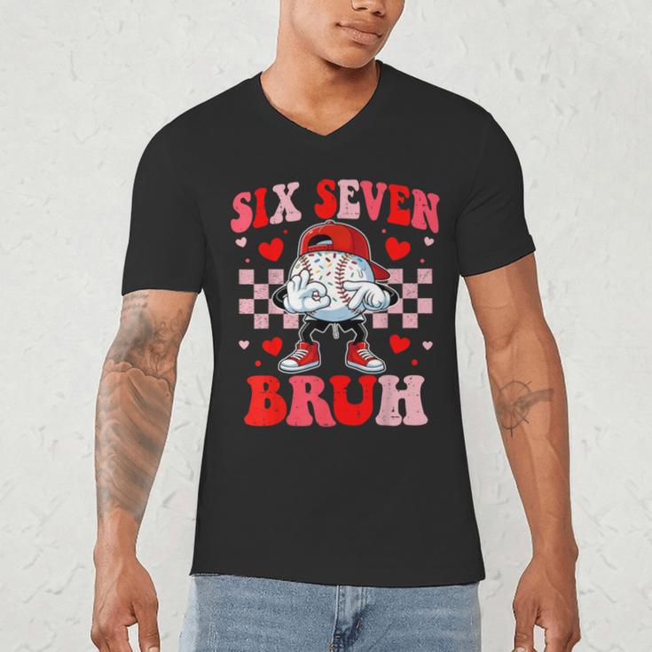 Six Seven 67 Bruh 6 7 Meme Baseball Ice Cream Drip Valentine Men's V-Neck T-Shirt Six Seven 67 Bruh 6 7 Meme Baseball Ice Cream Drip Valentine Men's V-Neck T-Shirt