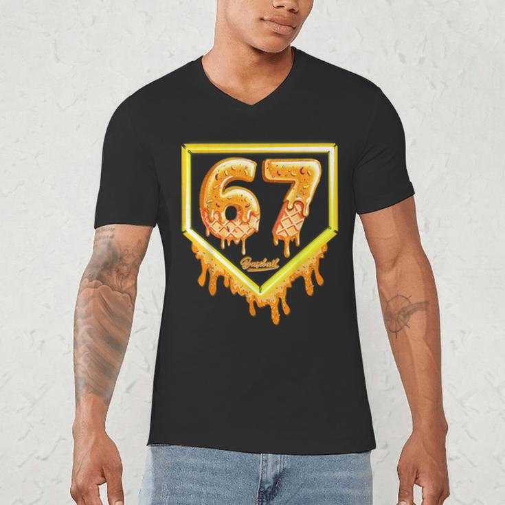 Six Seven 67 Meme Gen Alpha Slang Baseball 101 Men's V-Neck T-Shirt