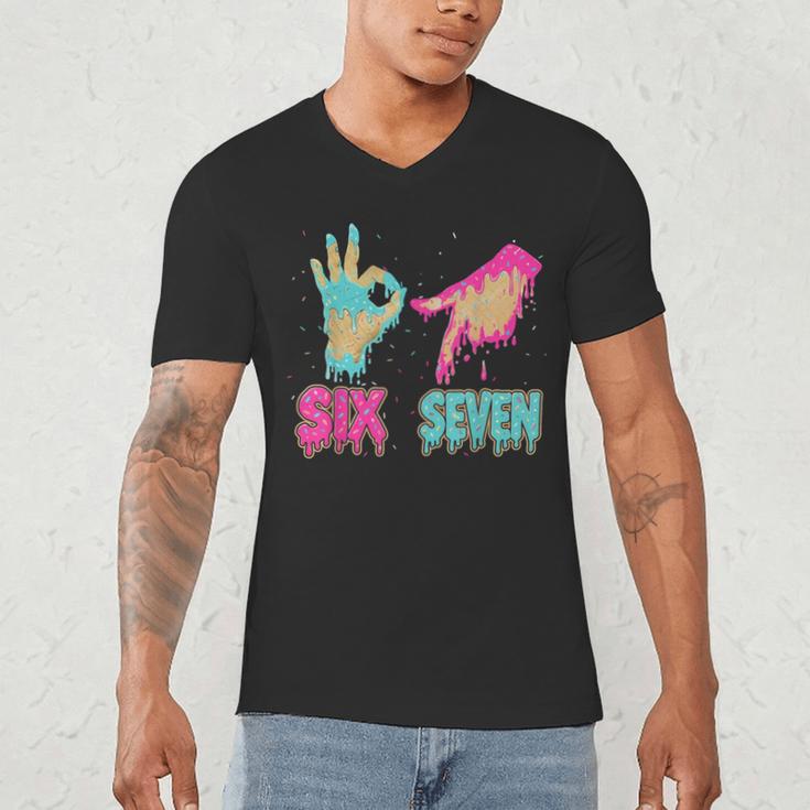 Six Seven 67 Meme Ice Cream Drip Baseball For Boy Kids Men's V-Neck T-Shirt