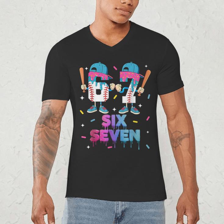 Six Seven Baseball Ice Cream Drip 6 7 Meme Gen Alpha Slang Men's V-Neck T-Shirt