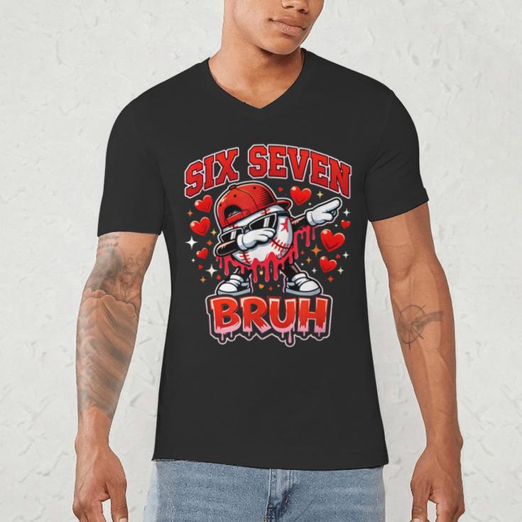 Six Seven Bruh Baseball Cool Valentine’s Day Teens Boys Men's V-Neck T-Shirt