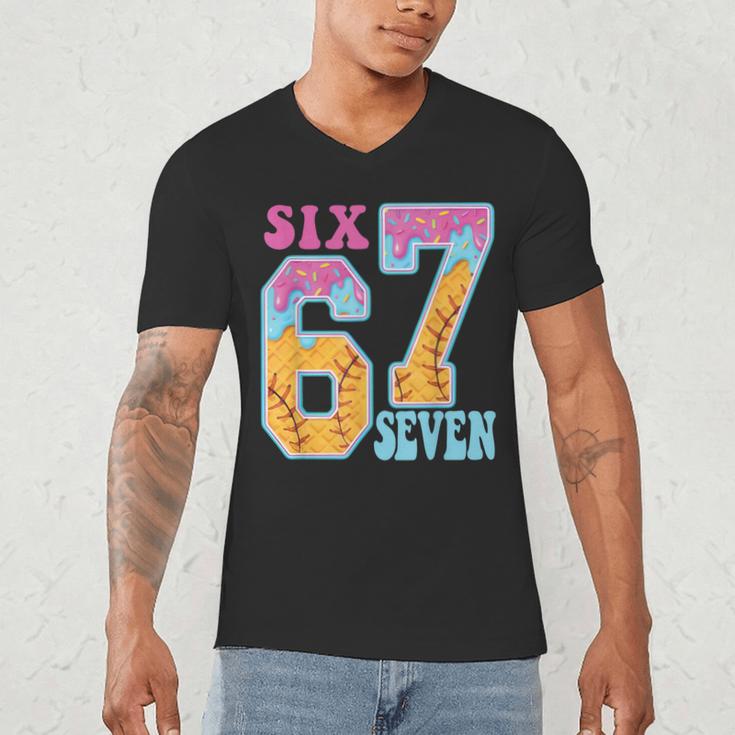 Six Seven Drip Baseball Player Number 67 Or 67th Birthday Men's V-Neck T-Shirt