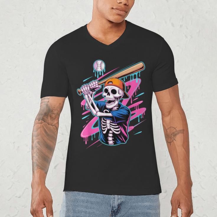 Skeleton Baseball Drip Boy Youth Dripping Baseball Halloween Men's V-Neck T-Shirt Skeleton Baseball Drip Boy Youth Dripping Baseball Halloween Men's V-Neck T-Shirt