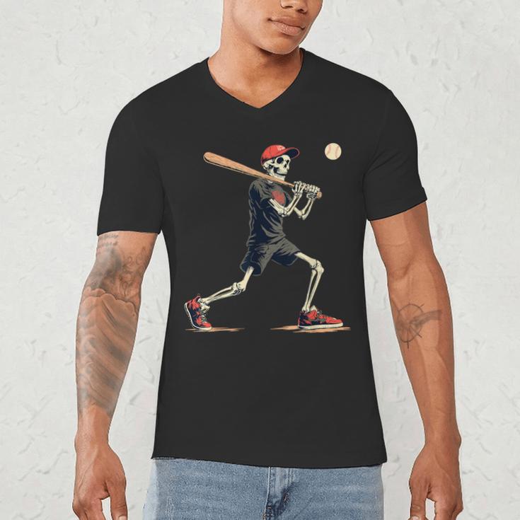 Skeleton Baseball Halloween Costume Men Boys Kids Men's V-Neck T-Shirt Skeleton Baseball Halloween Costume Men Boys Kids Men's V-Neck T-Shirt