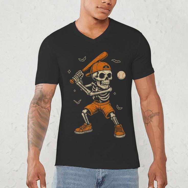 Skeleton Baseball Player Costume Halloween Men Boys Men's V-Neck T-Shirt Skeleton Baseball Player Costume Halloween Men Boys Men's V-Neck T-Shirt