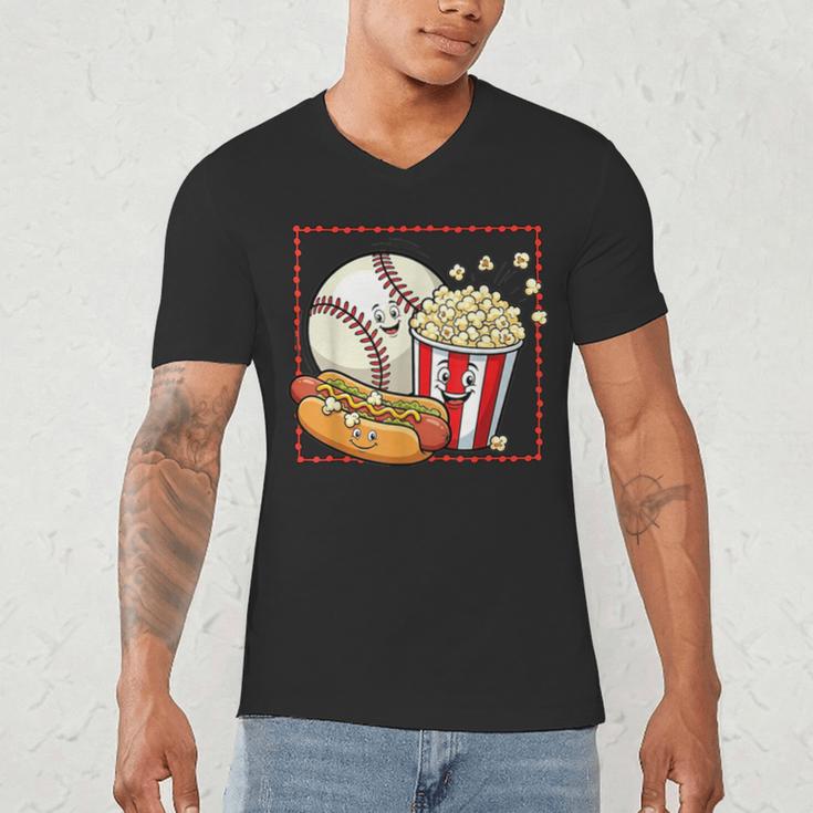 Smiling Baseball Popcorn And Hot-Dog Cartoon Apparel Men's V-Neck T-Shirt Smiling Baseball Popcorn And Hot-Dog Cartoon Apparel Men's V-Neck T-Shirt