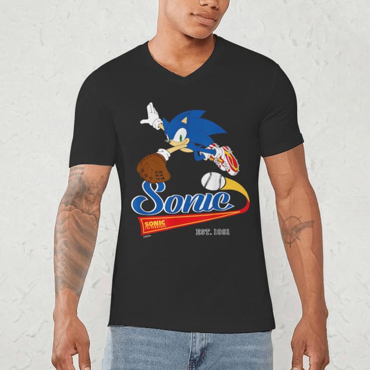 Sonic The Hedgehog Sonic Baseball Est 1991 Men's V-Neck T-Shirt Sonic The Hedgehog Sonic Baseball Est 1991 Men's V-Neck T-Shirt