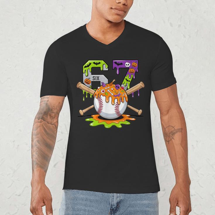 Spooky Halloween Baseball Ice Cream Dripping Six Seven 6 7 Men's V-Neck T-Shirt Spooky Halloween Baseball Ice Cream Dripping Six Seven 6 7 Men's V-Neck T-Shirt