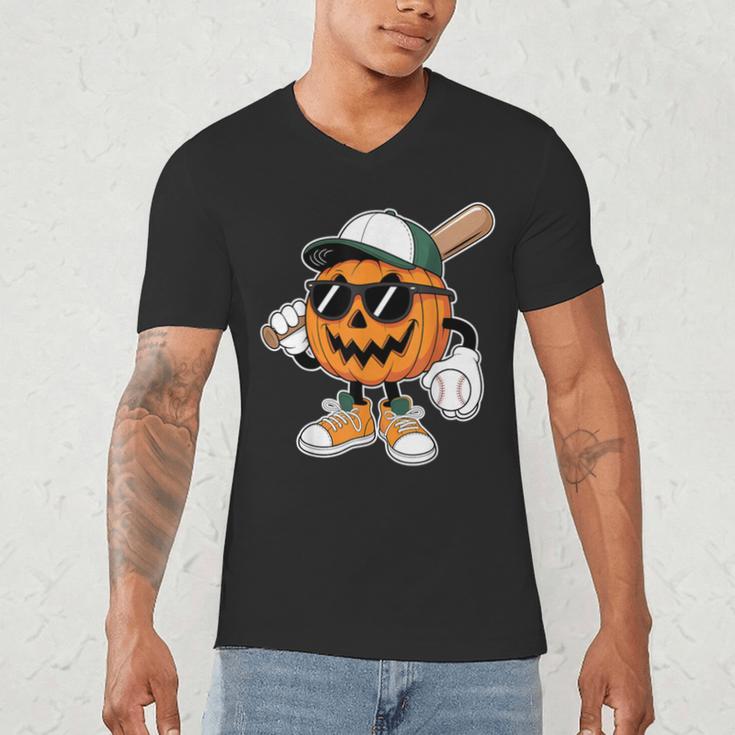 Spooky Jack O Lantern Baseball Halloween Costumes Boys Men's V-Neck T-Shirt