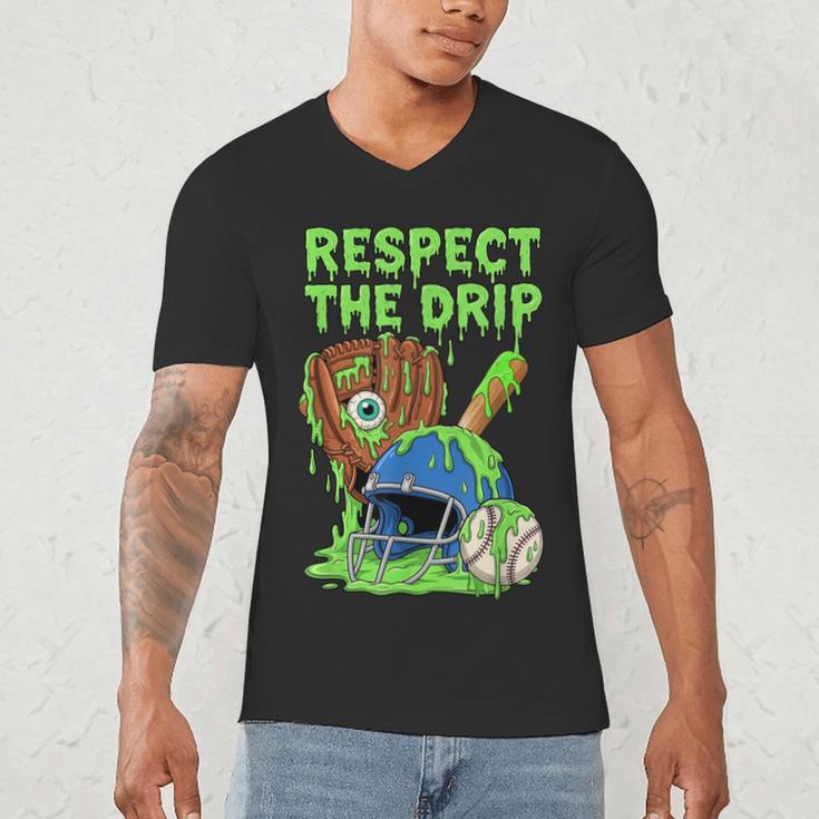 Spooky Zombie Respect The Drip Baseball Halloween Men's V-Neck T-Shirt Spooky Zombie Respect The Drip Baseball Halloween Men's V-Neck T-Shirt
