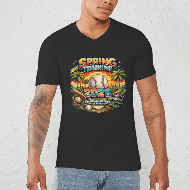 Spring Training 2026 Retro Baseball Palm Cactus Men's V-Neck T-Shirt