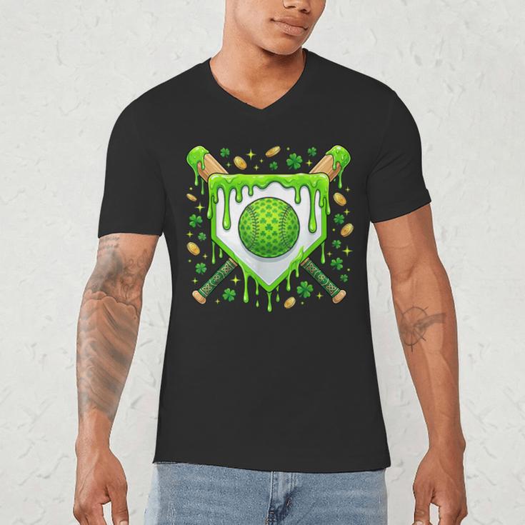 St Patrick Day Baseball Drip Ice Cream Boys Men Men's V-Neck T-Shirt St Patrick Day Baseball Drip Ice Cream Boys Men Men's V-Neck T-Shirt