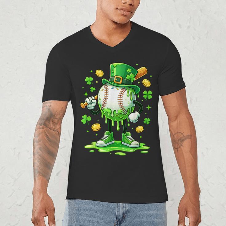 St Patrick Day Baseball Drip Ice Cream Baseball Men's V-Neck T-Shirt St Patrick Day Baseball Drip Ice Cream Baseball Men's V-Neck T-Shirt